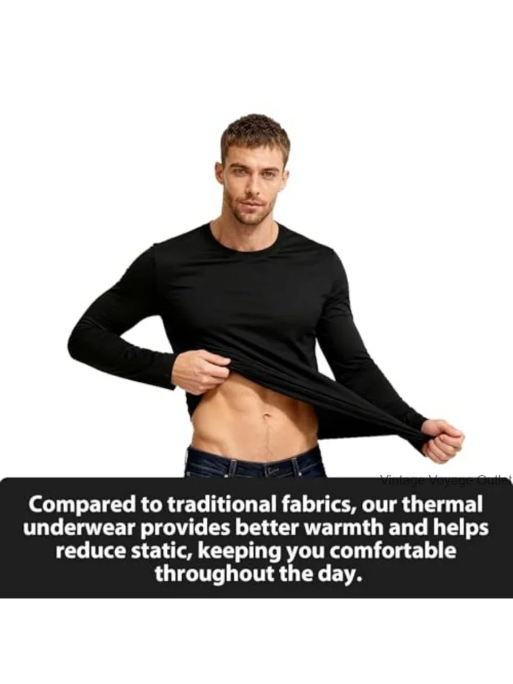 Fleece Lined Wool Long Sleeve Thermal Shirt Athletic Stretch Undershirt
